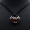 Unique Striped Silver Pendant Necklace – Champlevé Enamel & Silk Collier – LES PENDELOQUES P002 by Kiki Fornell