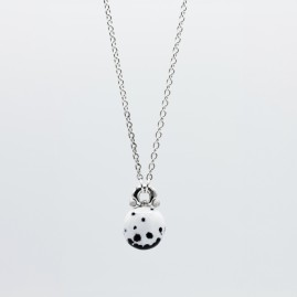 Handmade silver and copper hot enamel necklace with Dalmatian motif.