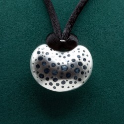 Handmade Silver & Enamel Necklace – Polka Dot Design with Diamond Accent